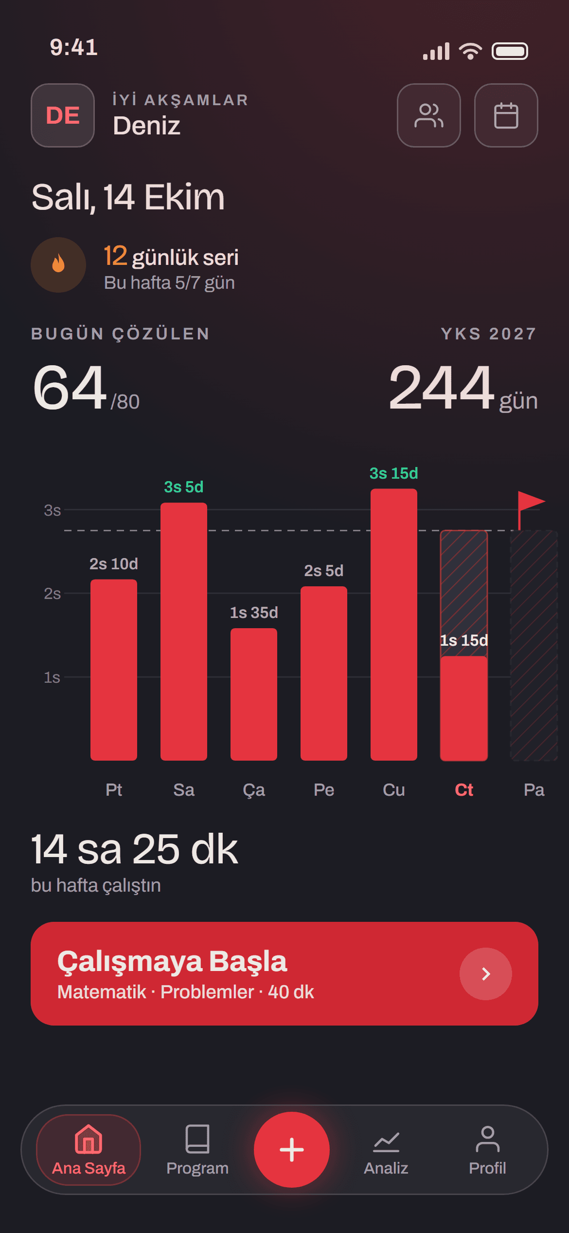 Maraton uygulamasında bugünün çalışma rotası